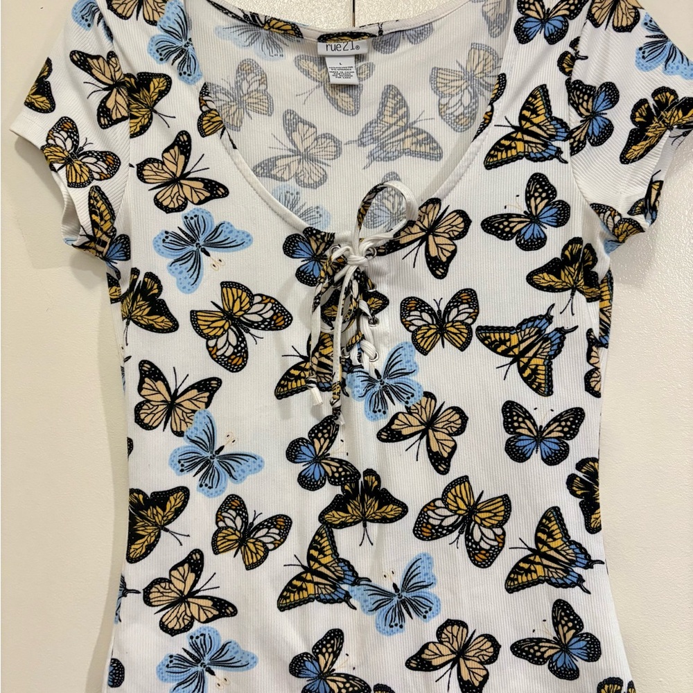 Rue21 White and Brown Tie Front Blouse - Picture 2 of 4